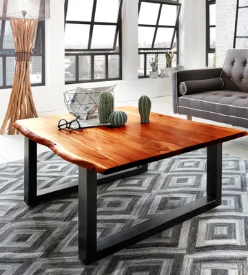 Produktbild von Couchtisch Baumkante 120 x 80 cm Akazie cognacfarben schwarz Esra
