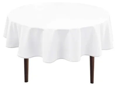 Obrázok produktu pre Okrúhla obrus, priemer 150 cm, vhodná na vonkajšie použitie, odolná voči poveternostným vplyvom, umývateľná, biela, vyrobená z polyesteru