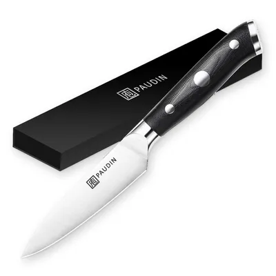 Produktbild von PAUDIN D7 Profi Gemüsemesser 9 cm – Schälmesser aus Edelstahl 58-60 HRC – Rasiermesserscharf – Ergonomischer G10 Griff – Full-Tang Design