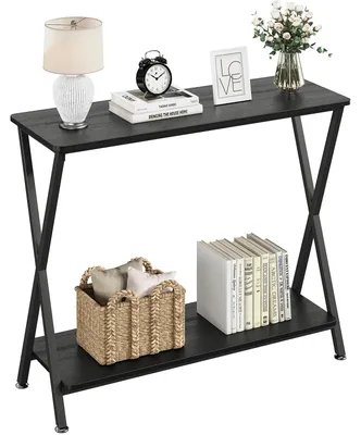 Produktbild von Schmaler Konsolentisch - Industrieller Flur- & Sofatisch - 2 Ebenen mit Ablage - Stabiler Metallrahmen - 80x30x81 cm - Schwarz