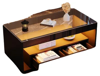Image de Table basse, éclairage LED, grand espace de rangement, noir - aggloméré