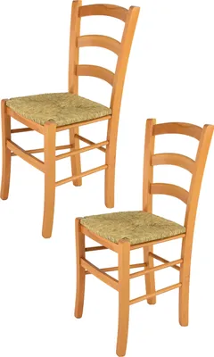 Produktbild von t m c s Tommychairs - 2er Set Stühle VENICE für Küche und Esszimmer, robuste Struktur aus lackiertem Buchenholz im Farbton Honig und Sitzfläche aus Stroh