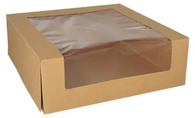 Produktbild von PAPSTAR Tortenkartons eckig mit Sichtfenster, 10x30x30 cm, PLA | Folie (25 Stück)