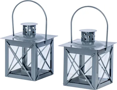 Produktbild von 2er Set Windlicht H10cm Laterne Grau Metall Tischdeko Kerze Teelichthalter