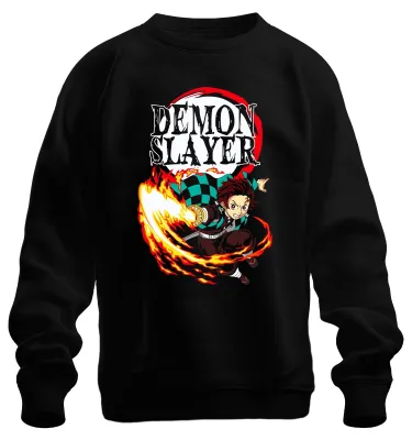 Produktbild von Demon Slayer Tanjiro Feuer Atem Kampf Anime Geschenk Shonen Sweatshirt Pullover, Schwarz, S