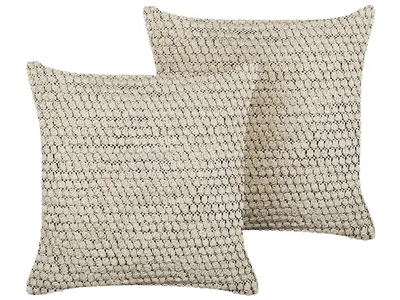 Obrázek produktu pro BELIANI Sada 2 dekorativních polštářů Béžová bavlna 45 x 45 cm Ručně vyráběné doplňky dekorace Boho
