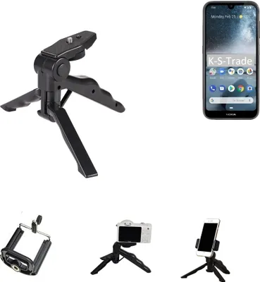 Produktbild von K-S-Trade Stativ Tisch-Ständer Dreibein Handy-Stativ Ständer kompatibel mit Nokia 4.2 Mini-Stativ Smartphone Tripod Handy-Stativ aus Plastik schwarz