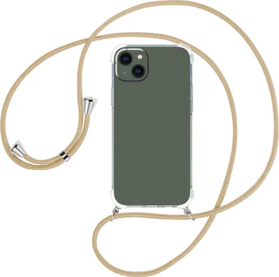 Produktbild von Handykette Backcover-Schutzhülle mit Band (Metall silberfarben) für Apple iPhone 15 Plus - caramel