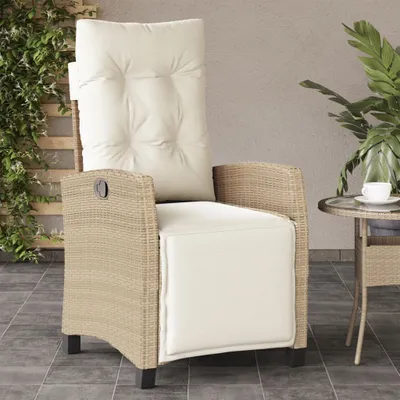 Produktbild von Design Gartensessel mit Fußteil Verstellbar Beige Poly Rattan, Gartenstühle 2024 Neu