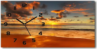 Produktbild von Wanduhr aus Glas – 60x30 cm - Glasbild - Glasuhr - Gehärtetes Glas - schwarze-zeiger - Sonnenuntergang am Strand