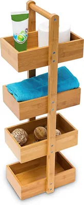 Image de Étagère de salle de bain en bambou - 4 compartiments - Pour serviettes - Étagère de cuisine - Bois - Étagère de rangement - Autoportante - 75 x 25 x 18 cm - Naturel