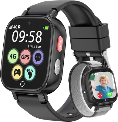 Produktbild von Alutoria Smartwatch für Kinder-Uhr mit GPS und Telefon 4G Videoanrufen Sprachchat Schrittzähler Kamera SOS Schulmodus Wecker–Uhr für Mädchen und Jungen von 4–12 Jahren Geschenk Schwarz