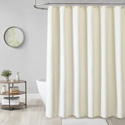 Image de Rideau de douche en motif nid d'abeille (avec crochets), imperméable, beige, 183 cm x 198 cm