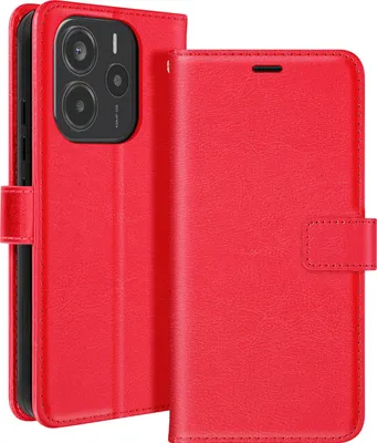 Image de Mayaxess, étui pour Xiaomi Redmi Note 14 4G comme porte-monnaie avec dragonne, rouge