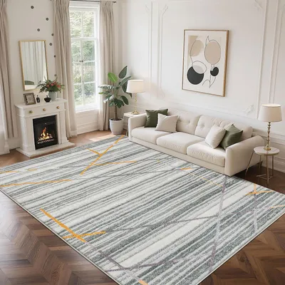 Productafbeelding van Kortpolig vloerkleed in bohemienstijl, met een abstract geometrisch patroon, 200 x 300 cm, geschikt voor de woonkamer