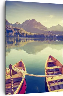 Produktbild von Bild auf Leinwand - Leinwandbild - Einteilig - Berge See Boot - 70x100cm - Wand Bild - Wanddeko - Wandbilder - Leinwanddruck - Kunstdruck - Wanddekoration - Leinwand bilder - Wandbild - PA70x100-3652