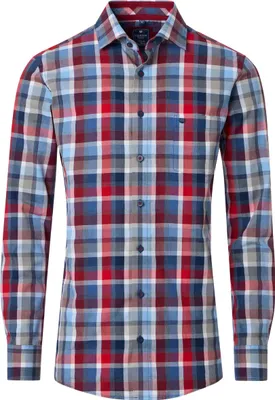 Produktbild von REDMOND Herren Freizeithemd Langarm Kent Comfort Dobby Rot Karo 4XL