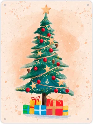 Produktbild von Weihnachtsbaum mit Geschenken Metallschild XL in 21x28 cm ohne Text