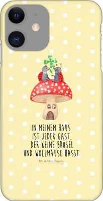 Produktbild von Mr. & Mrs. Panda Iphone 11 Handyhülle Marienkäfer Fliegenpilz - Gelb Pastell - Geschenk, Zuhause, Haus, Handy Schutzhülle, Hülle, Smartphone, Fleigenpilzhaus, Wohnung