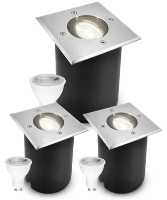 Produktbild von SSC-LUXon 3 Stück JUAVI Bodeneinbauleuchten Außen schwenkbar LED dimmbar GU10 230V neutralweiß 6,5W - Bodenspots quadratisch