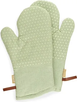 Produktbild von Unyqoos® CH&F Silicon Dots Ofenhandschuhe Celadon Grün – 2er-Set 18x33 cm, 100% Baumwolle mit Silikondots für besseren Grip und Hitzeschutz
