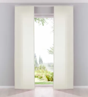Produktbild von 2er Pack Flächenvorhänge Schiebegardinen »Palermo« komplett Set Cationic blickdicht Leinen Optik natura seidenmatt HxB 245x60 cm Creme Landhaus Stil 204411-2
