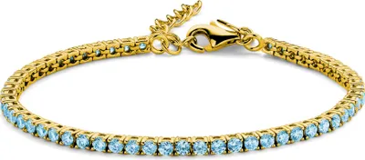 Produktbild von Neu Bling 9NB-1233 Silbernes Tennisarmband mit Zirkoniasteinen 3mm - Blau - 16.5+3cm - Silber - Vergoldet/Gold auf Silber