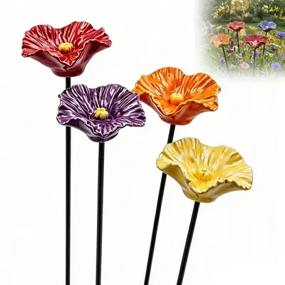 Produktbild von Bienen Trinkstation 4er Set, handgemachte Blumen Vogeltränke, wetterfest für Garten & Balkon, Insekten Tränke für Bienen & Schmetterlinge