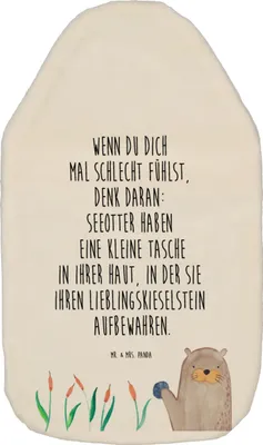 Produktbild von Mr. & Mrs. Panda Wärmflasche Otter Stein - Weiß - Geschenk, Bettflasche, Wärmekissen, Pflanzen, Fun Facts, naturkautschuk, mit Bezug, Seeotter, Witzige Fakten