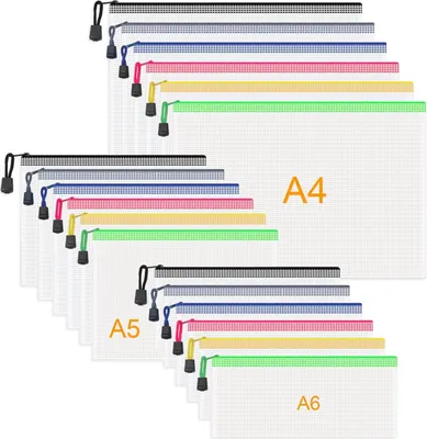 Productafbeelding van Plastic Mappen 18 Stuks, A4 A5 A6, Waterdicht, Voor School, Kantoor, 6 Kleuren