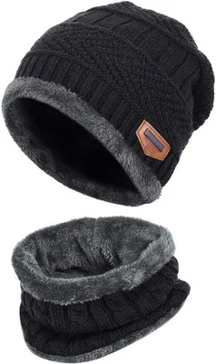 Produktbild von Lonnalee Damen Warme Winter Mütze Strickmütze mit, Mütze mit Loop Schal Set, Dam