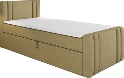 Produktbild von Boxspringbett, Jugendbett KLAUS 100x200 (Links) mit Bettkästen, Bonell-Matratze und Topper. Farbe: Hellbraun.