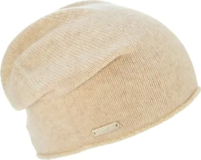 Seeberger Strickmütze-Beanie aus 100% Kaschmir mit Rollrand in beige