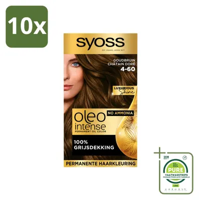 Imagen del producto de 10 tintes permanentes para el cabello Syoss Oleo Intense 4-60, color castaño dorado, pack grande, 10 unidades