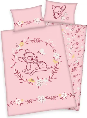 Produktbild von Disney Bambi Baby Bettwäsche 100x135 + 40x60 cm Baumwolle Wendebettwäsche Rosa 2 teilig
