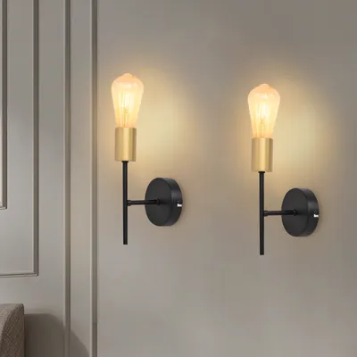 Zdjęcie produktu dla ZMH Lampa Ścienna Wewnętrzna Lampa Ścienna Vintage - E27 Przemysłowe 1 Płomienne Oświetlenie Ścienne Czarna Lampa Korytarzowa Retro Metalowa Lampa Ścienna 2 Sztuki Bez Światła Z