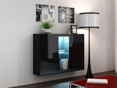 Obrázok produktu pre Presklená komoda s LED bielym osvetlením ASHTON - čierna / lesklá čierna