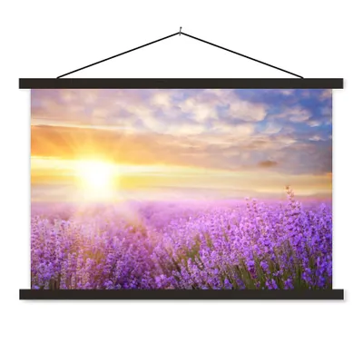 Produktbild von MuchoWow® Textilposter Lavendel - Sonne - Himmel - Natur 120x80 cm mit schwarzem Rahmen - Wanddeko