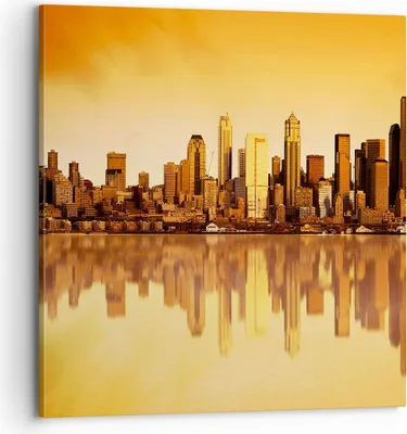 Produktbild von Bild auf Leinwand - Leinwandbild - Stadt Wolkenkratzer Wasser - 70x70cm - Wand Bild - Wanddeko - Leinwanddruck - Bilder - Kunstdruck - Wanddekoration - Leinwand bilder - Wandkunst - AC70x70-0118
