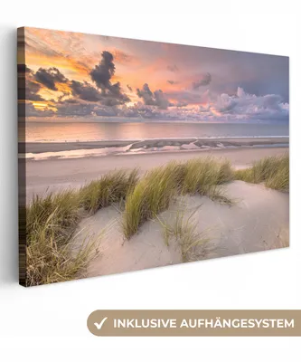 Obrázek produktu pro OneMillionCanvasses® - Obraz na plátně - Západ slunce - Duna - Pláž - Rostliny - Moře, nástěnná malba, nástěnné dekorace obrázky do obývacího pokoje, 30x20cm