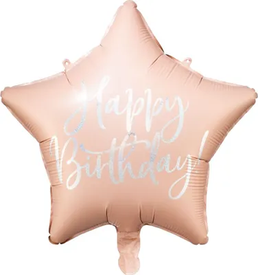Produktbild von Folienballon Stern mit Schrift Happy Birthday 40cm zartrosa