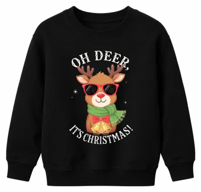 Immagine prodotto di Oh Deer It's Christmas Rudolph Sunglasses Scarf Bells Funny Unisex Kids Sweatshirt Pullover, Nero, 128