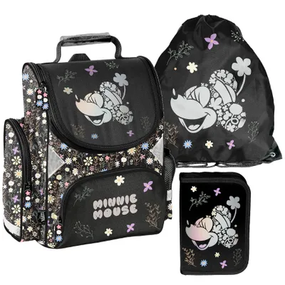 Image de Sac à dos d'école pour filles et garçons, motif MINNIE, lot de 3 (sac à dos, trousse, sac), méga-lot Paso DISNEY