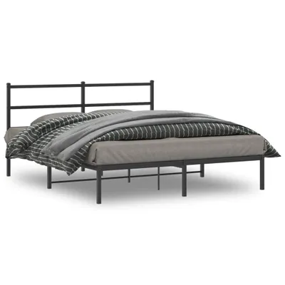 Produktbild von Design Bettgestell mit Kopfteil Metall Schwarz 150x200 cm, Klassische Betten 2024 Neu