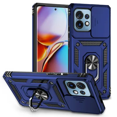 Obrázek produktu pro Pouzdro pro Motorola Edge+ (2023) dvouvrstvé pouzdro s posuvným krytem kamery a prstencovým stojánkem modré