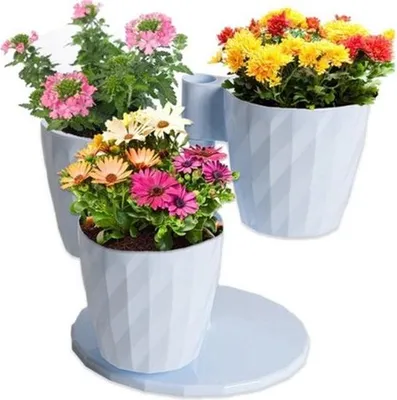 Produktbild von Drehbare 3-in-1 Blumentöpfe und Kräutertöpfe in Weiß mit Drainage, Höhe 24 cm, für Pflanzen und Kräuter