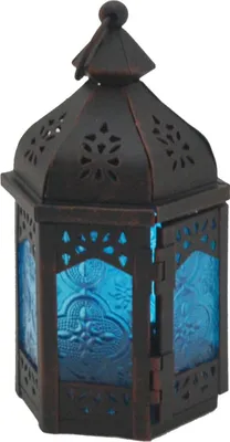Image de Rebecca Mobili Lanterne en métal et verre noir et bleu, 17x9x8 cm
