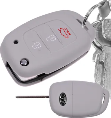 Produktbild von Auto Schlüssel Hülle Silikon Schutz Cover Grau kompatibel mit Hyundai i10 i20 Elantra i40 Sonata ix25 ix35 Tucson 3 Tasten Klappschlüssel