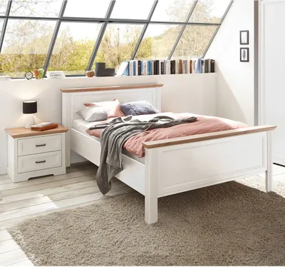Produktbild von Schlafzimmer Set 2-teilig Bett 140x200cm Pinie weiß mit Eiche JÜLICH-77