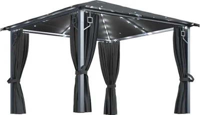Produktbild von vidaXL Pavillon mit Vorhängen & LED-Lichterkette 3x3 m Anthrazit Alu